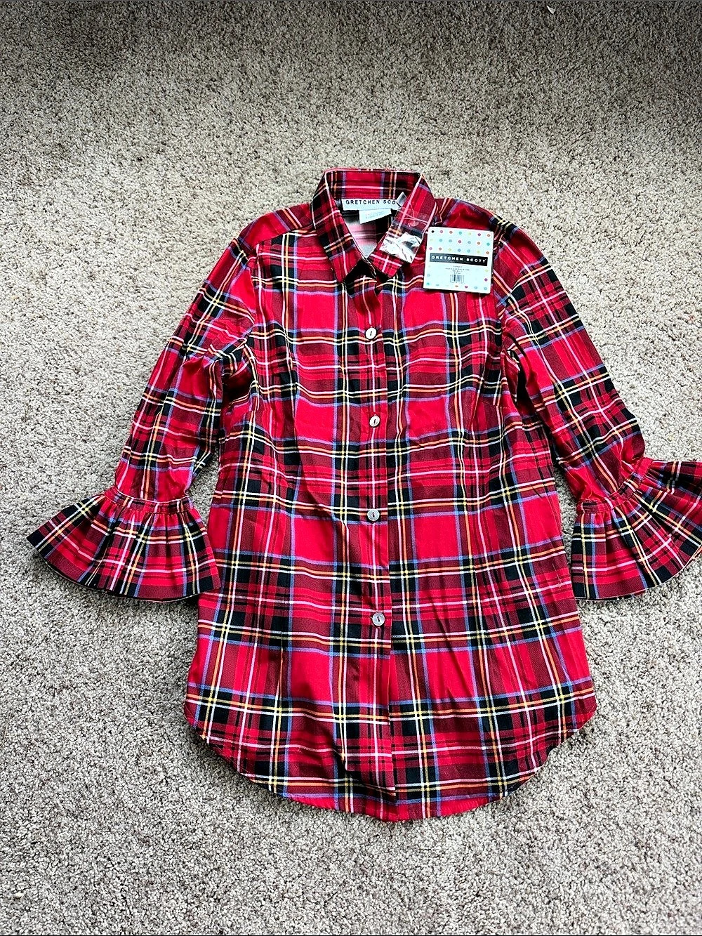 Gretchen Scott Priss Blouse Duke of York Red Multi Plaid Small